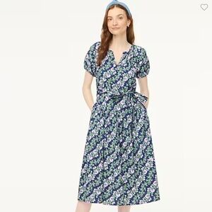 J. Crew Puff-sleeve Tie-waist Midi Dress Size 12